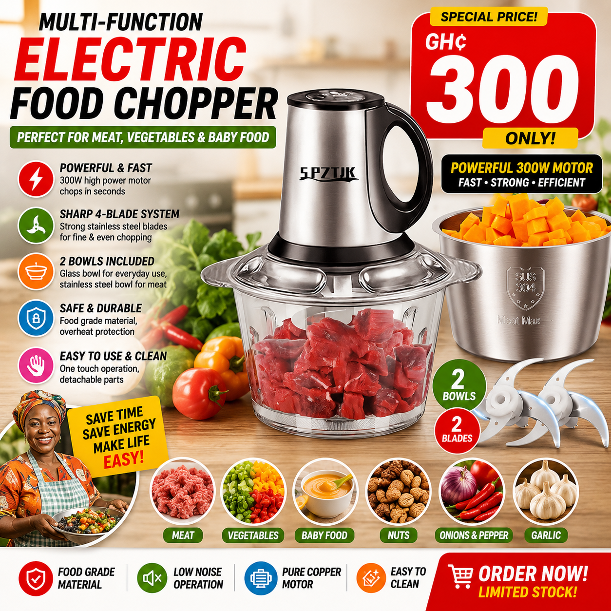 🔥 Multi-Function Electric Food Chopper – Perfect for Meat, Vegetables & Baby Food