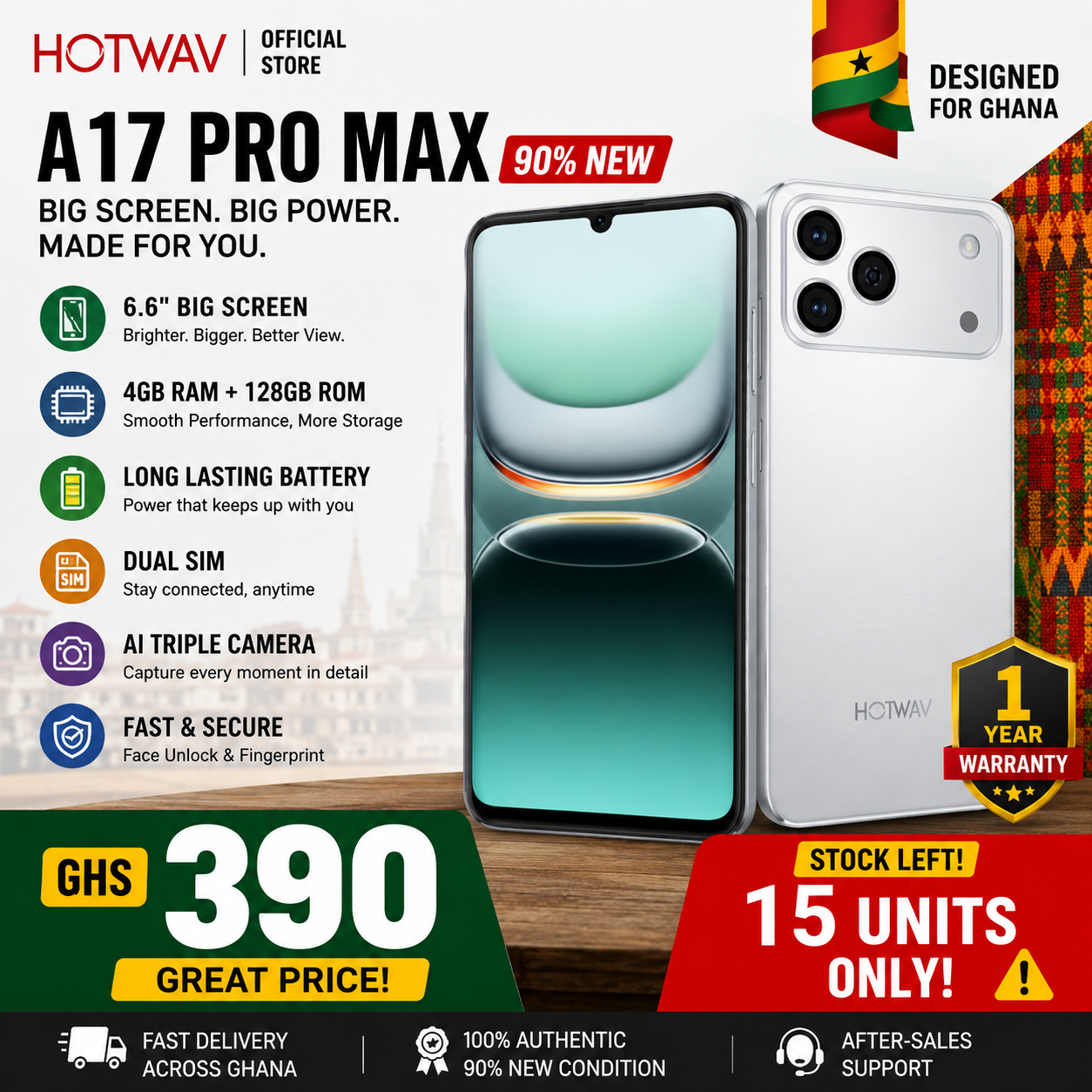 🔥 HOTWAV A17 PRO MAX (90% New) – Big Screen Smartphone with Dual SIM & Long Battery Life