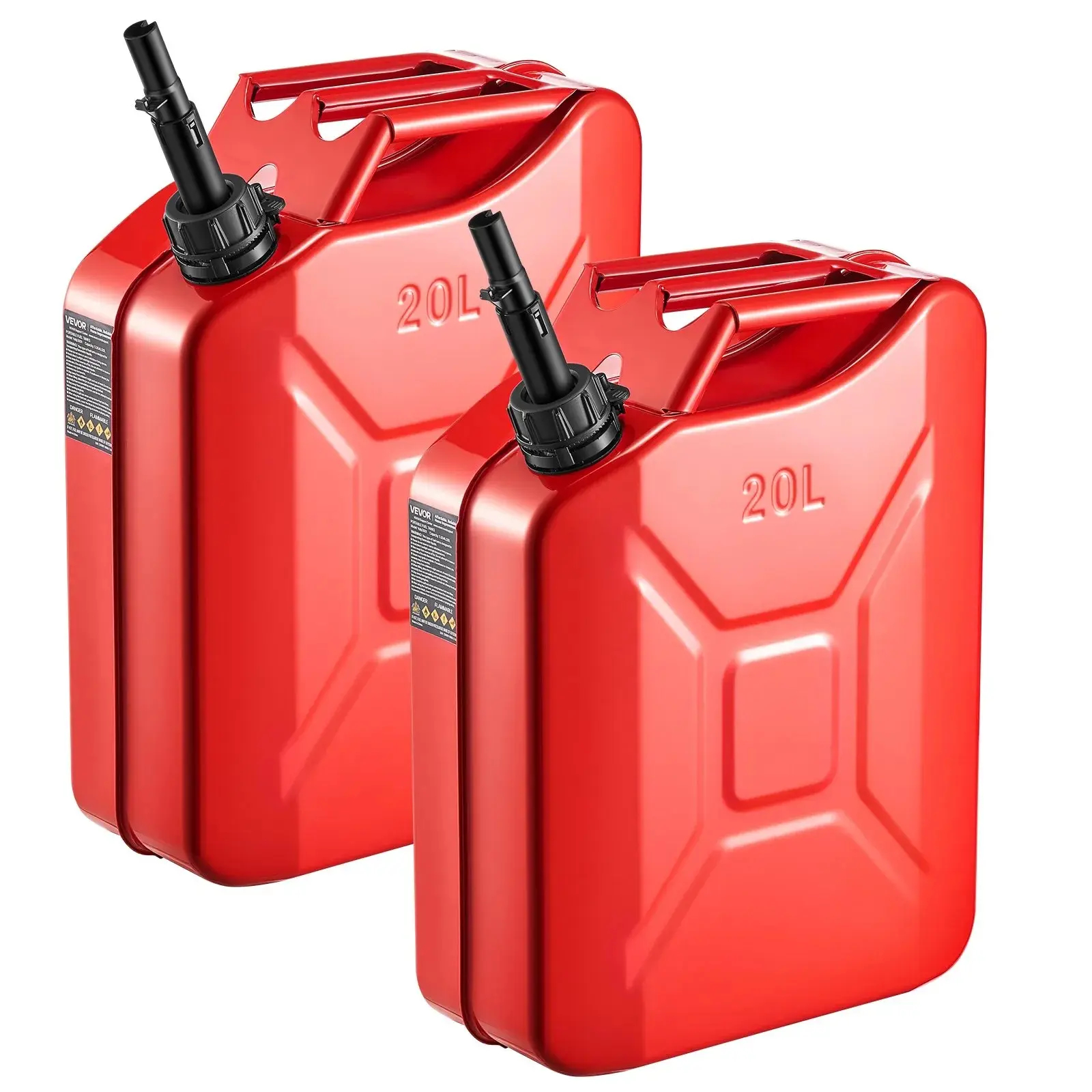 2-Pack 20L Heat-Stable Metal Fuel Jerry Can with Spout, Comfort Handle, 6 L/min Smooth Pouring, Leakproof, Corrosion-Resistant, Wide Pouring Tube, Bump-Proof Seal, Impact-Resistant, Car Tool, Cars Accessories, 2pack for Trips