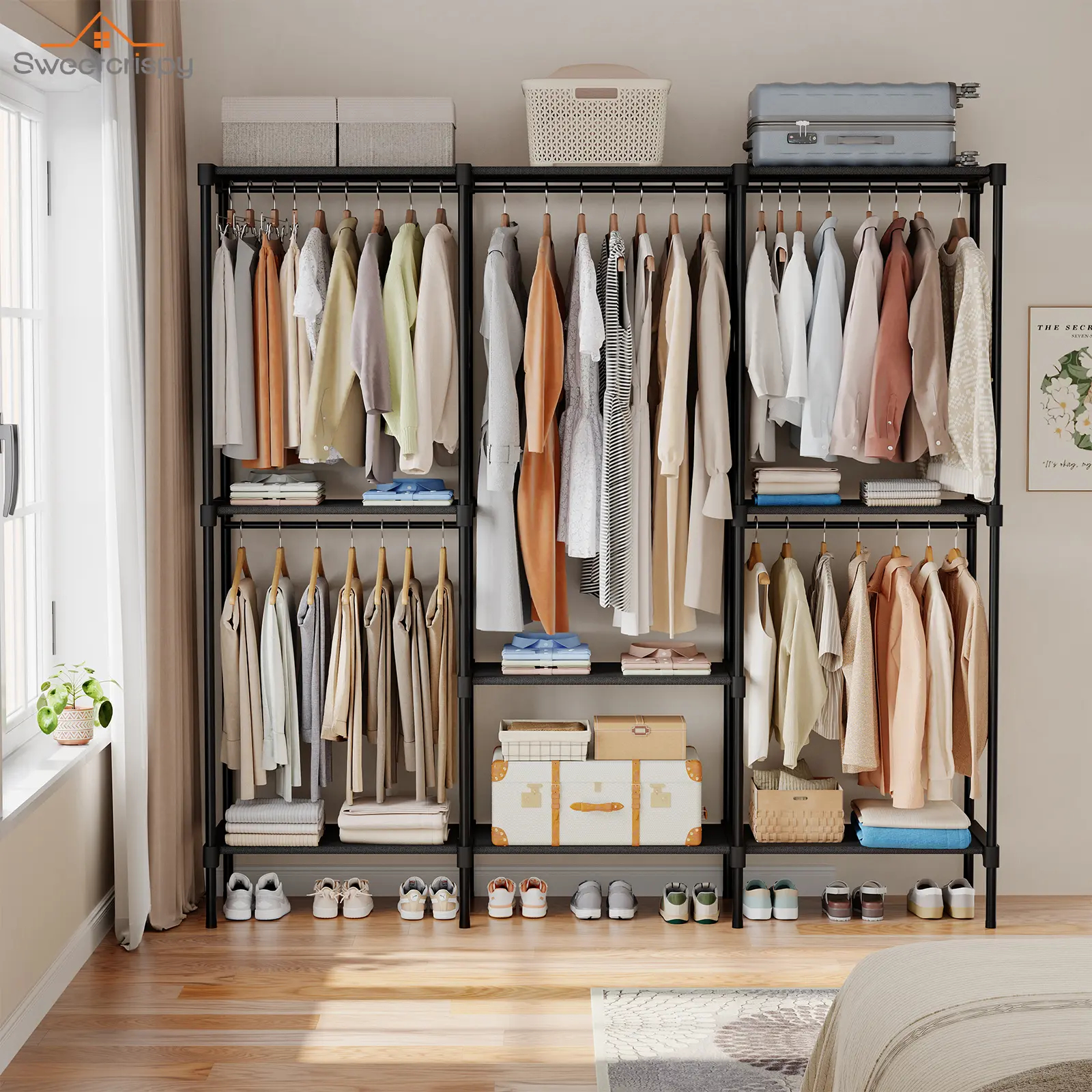 👔 Portable Wardrobe Closet with Hanging Rail, Storage Shelves & Space-Saving Design