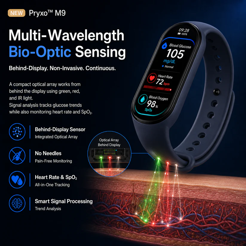 🏆 2026 Pryxo™ M9 Non-Invasive Smart Band 📈12 health reports - No-Prick