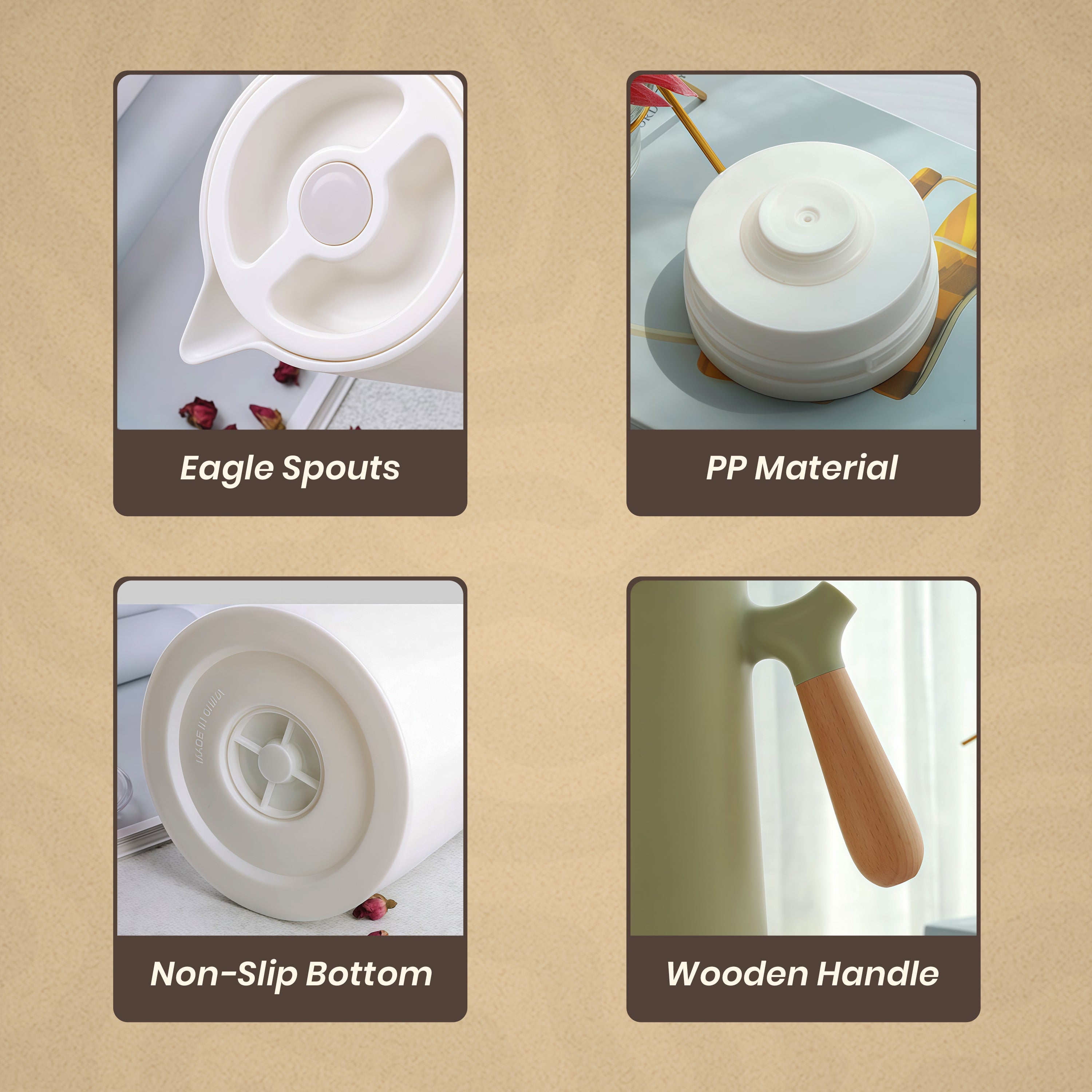 1 Litre Insulated Vacuum Flask with Wooden Handle (White)