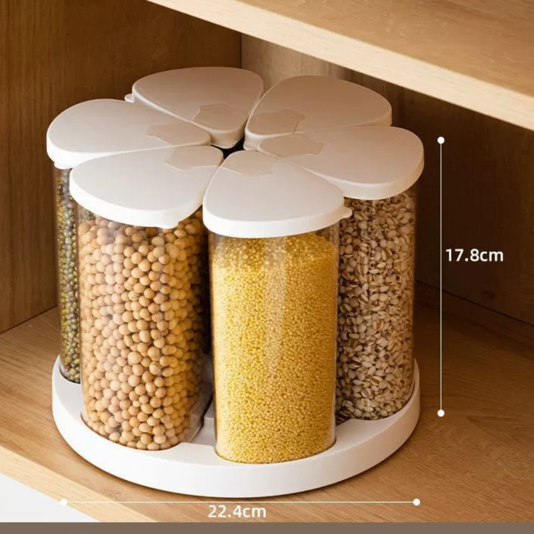 360 Degree Transparent Grain Storage Container with Rotating Base - 670ml Capacity