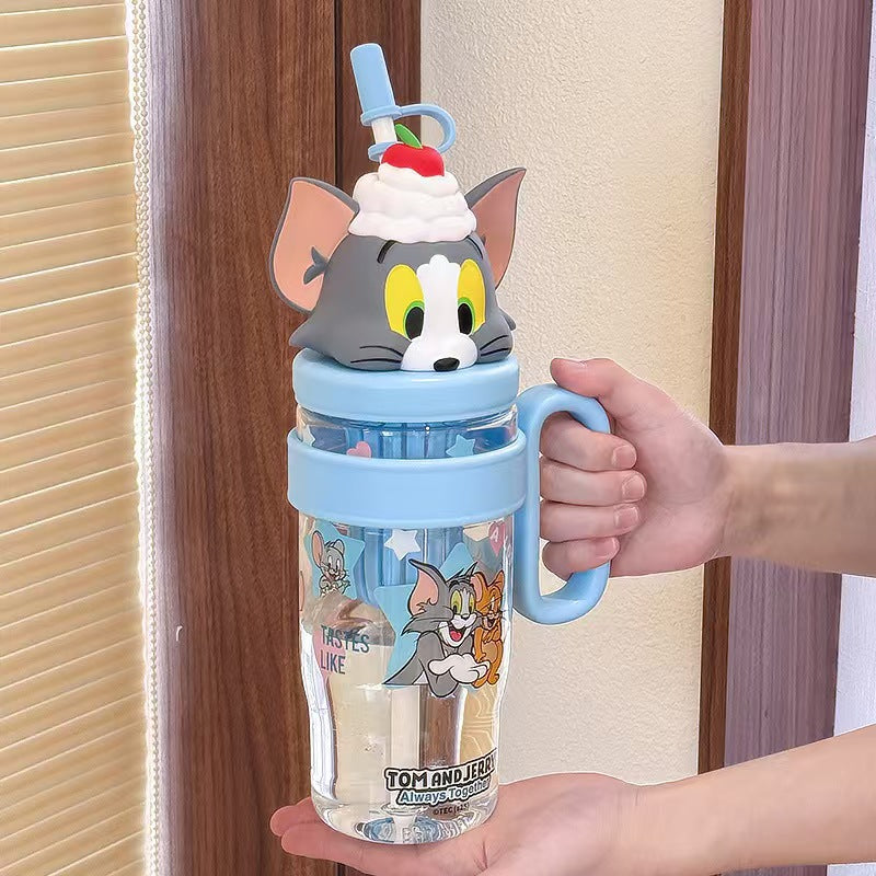 Cute Cartoon Kids Water Bottle with Straw - 1060ml Capacity