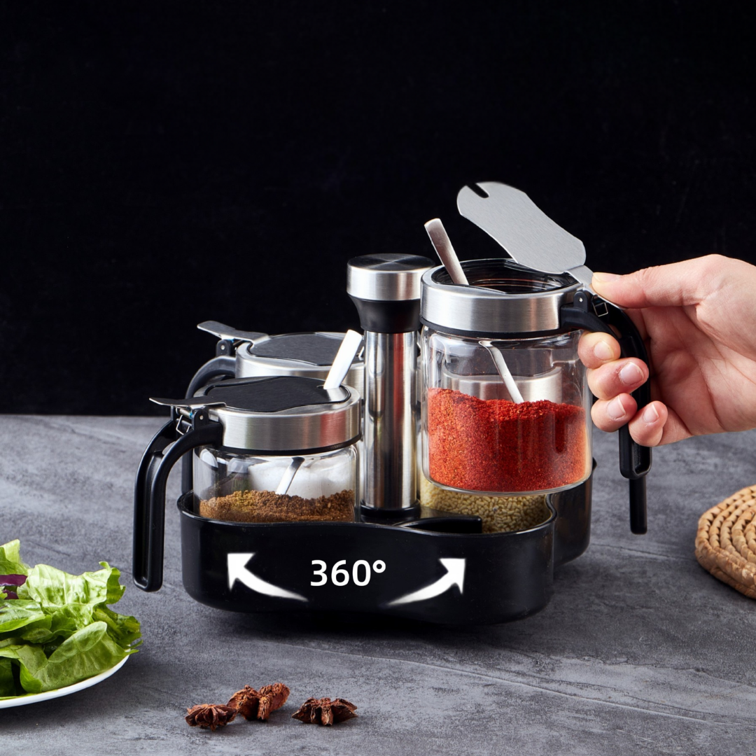 High Quality 360° Rotatable Borosilicate Glass Seasoning Set (Set of 4)