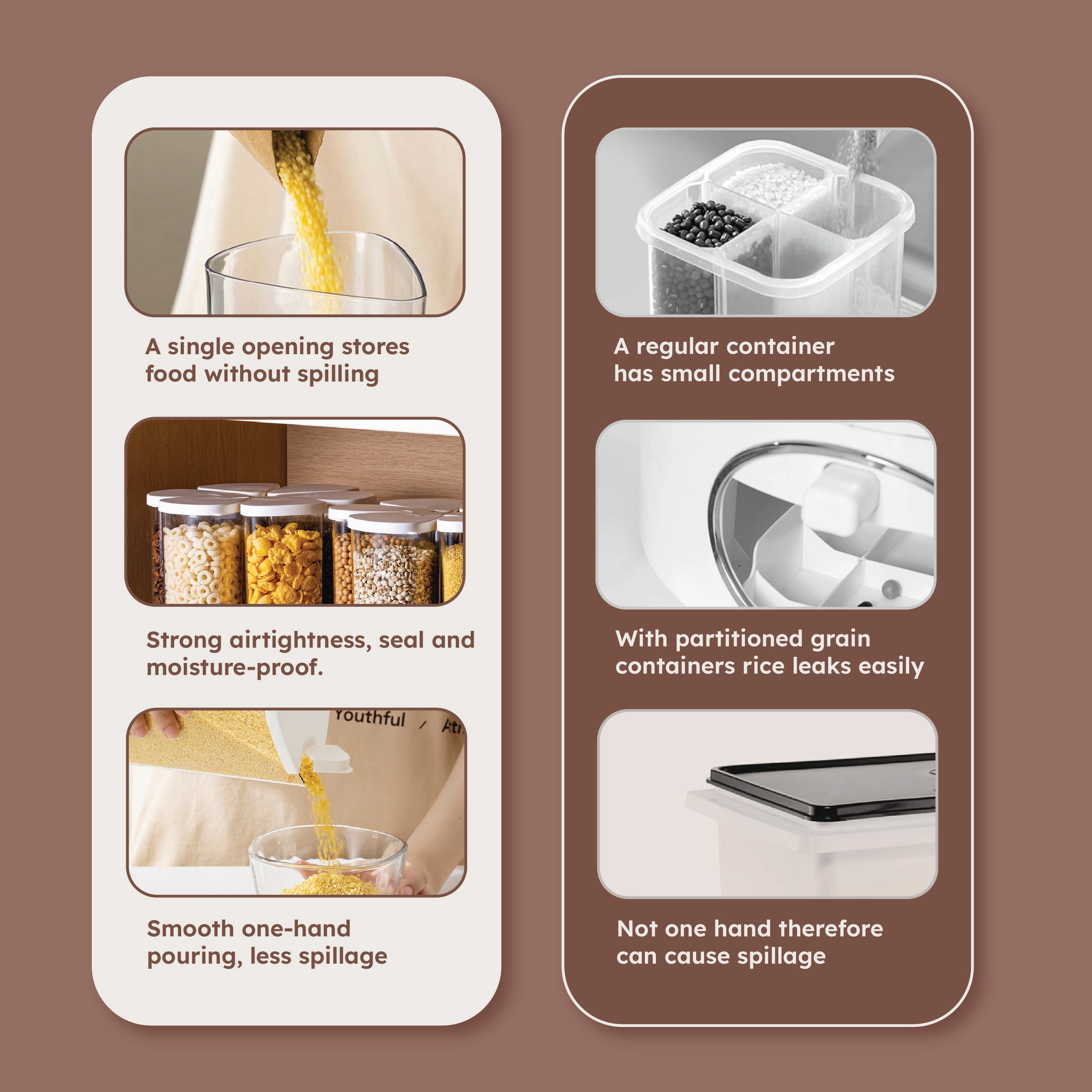 360 Degree Transparent Grain Storage Container with Rotating Base - 670ml Capacity