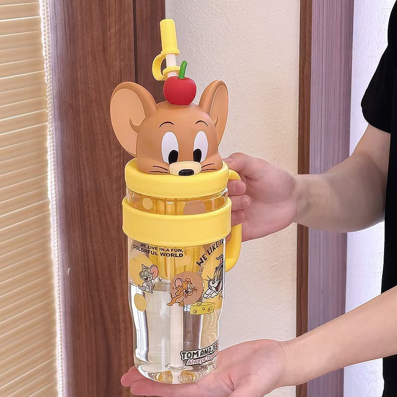 Cute Cartoon Kids Water Bottle with Straw - 1060ml Capacity
