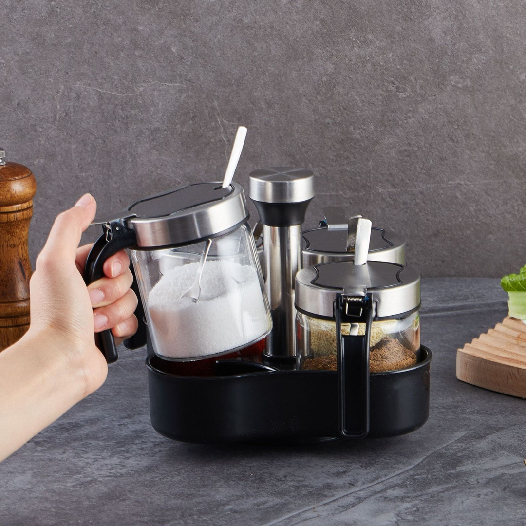 High Quality 360° Rotatable Borosilicate Glass Seasoning Set (Set of 4)
