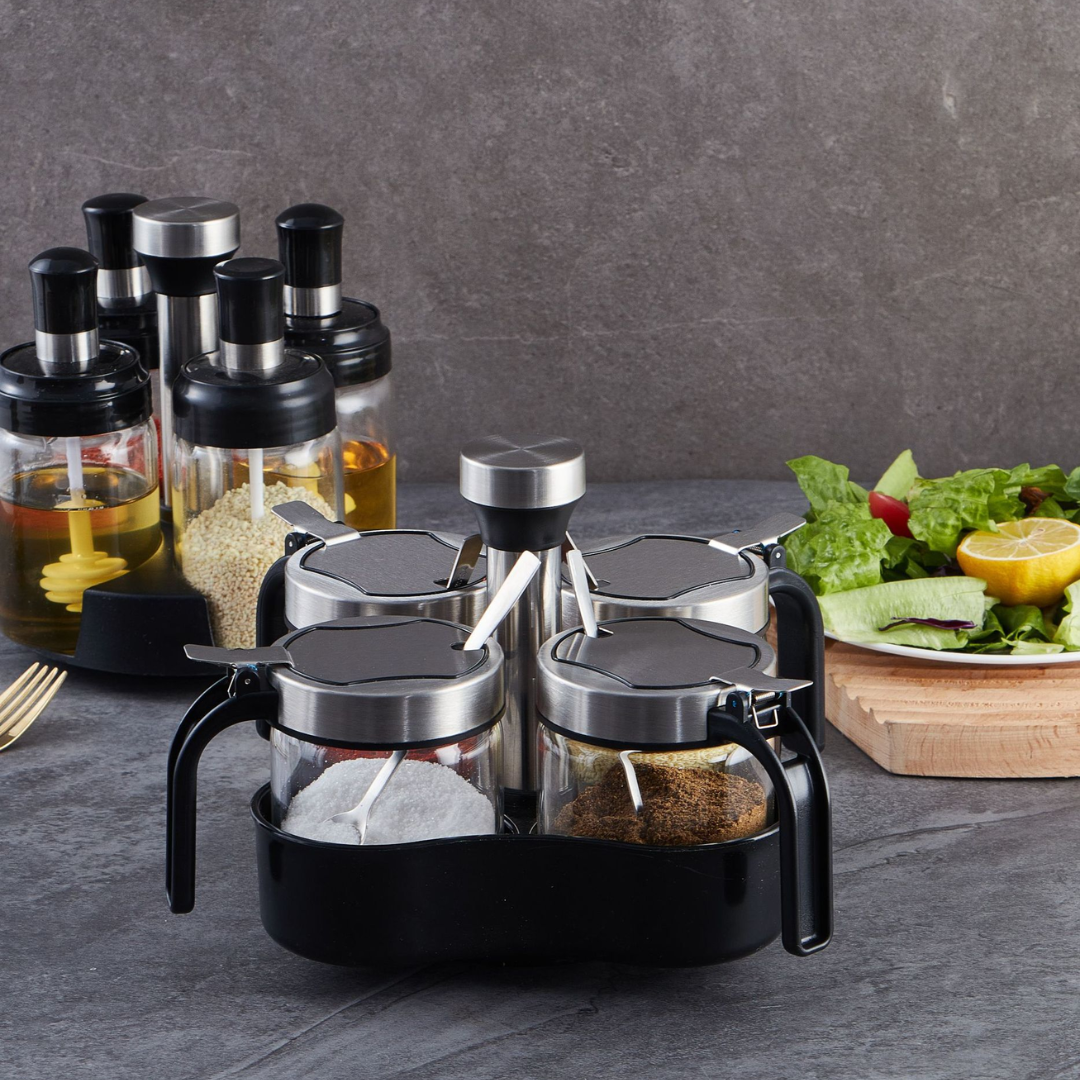 High Quality 360° Rotatable Borosilicate Glass Seasoning Set (Set of 4)