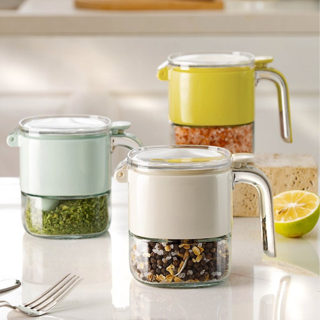Multi-Purpose One-Hand Operated Spice Jar with Flip Cap