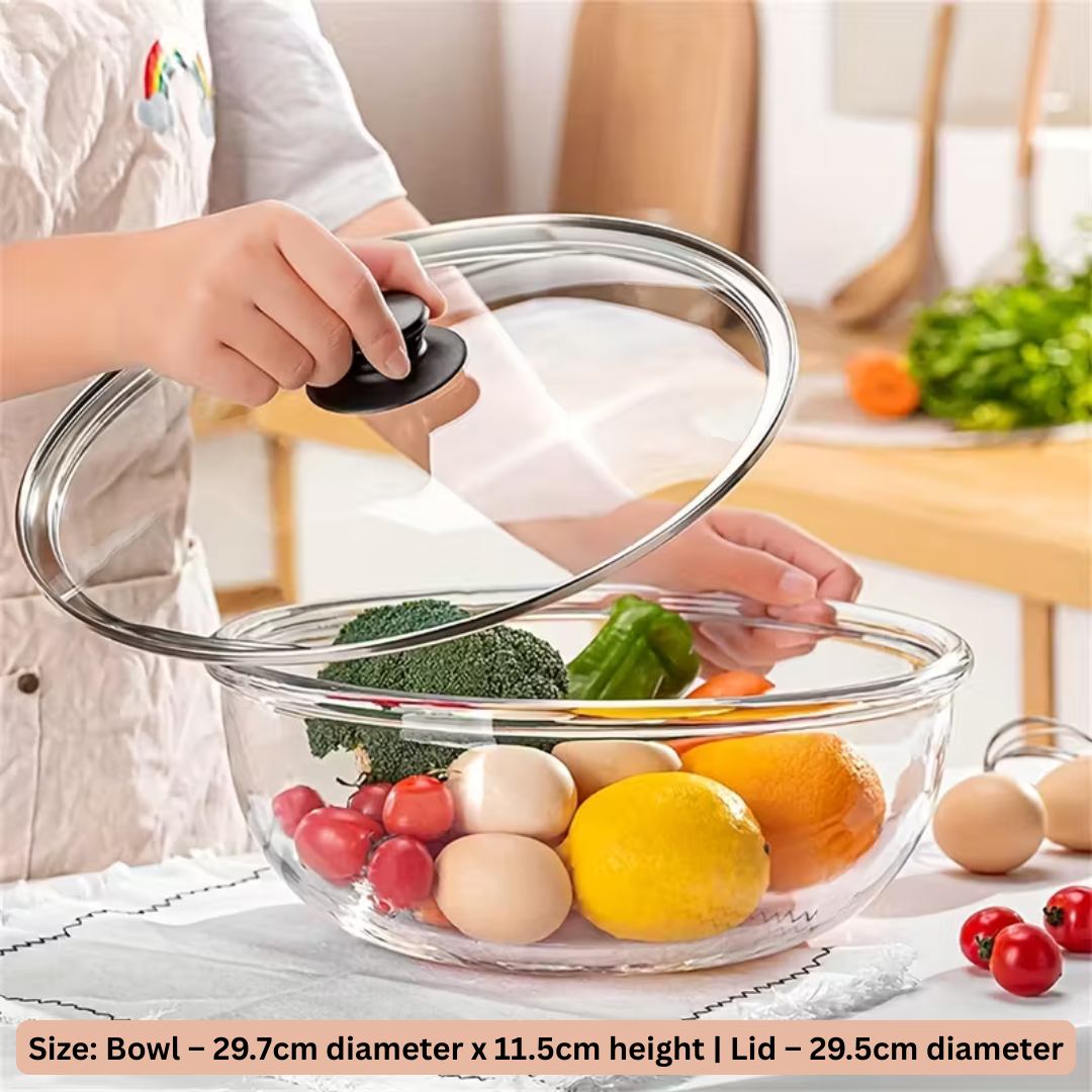 Large Capacity Heat Resistant Glass Mixing Bowl with Lid - 6000ml