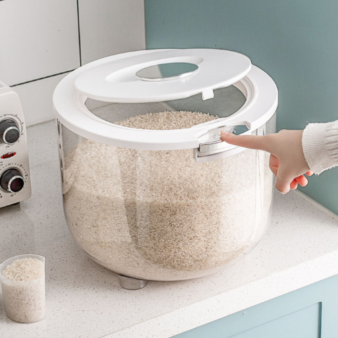 Large Capacity Transparent Rice Container with One-Click Lid