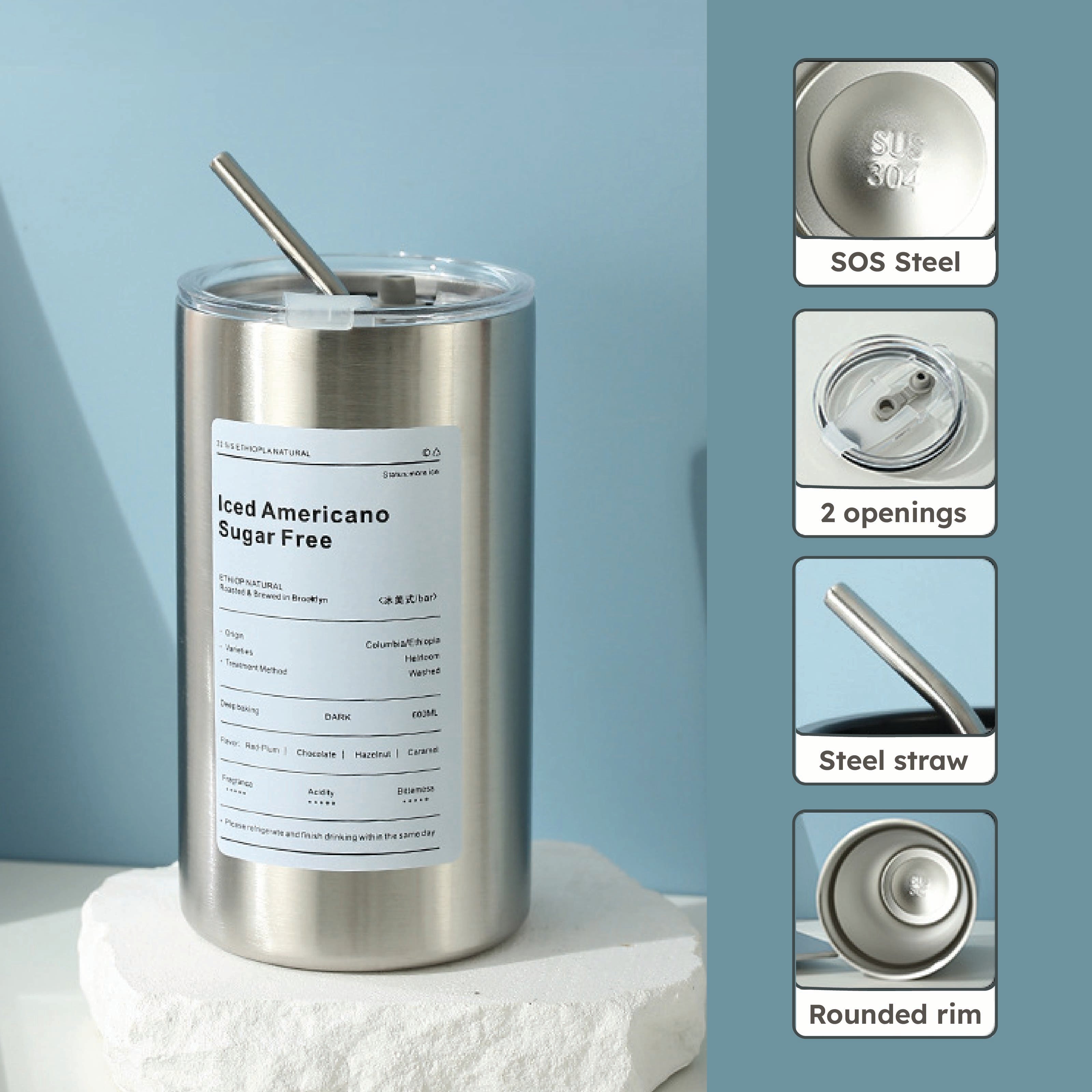 Double Wall Stainless Steel Shaker for Hot and Cold Drinks - 600ml
