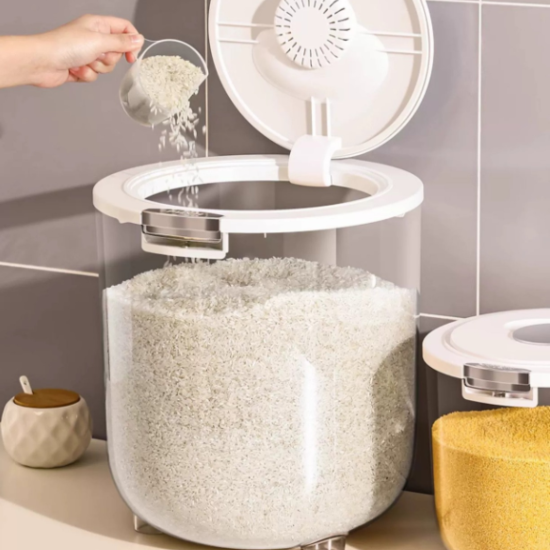Large Capacity Transparent Rice Container with One-Click Lid