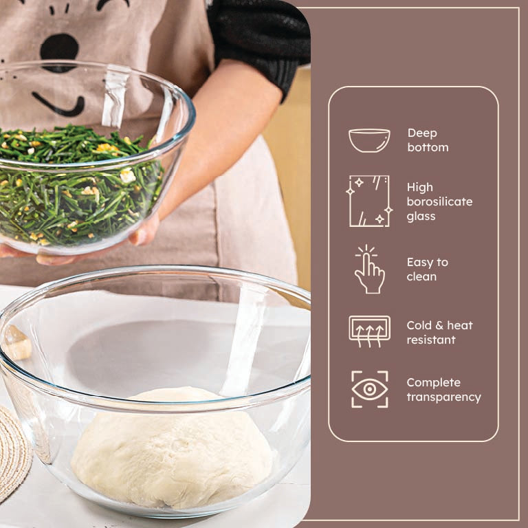 Large Capacity Heat Resistant Glass Mixing Bowl with Lid - 6000ml