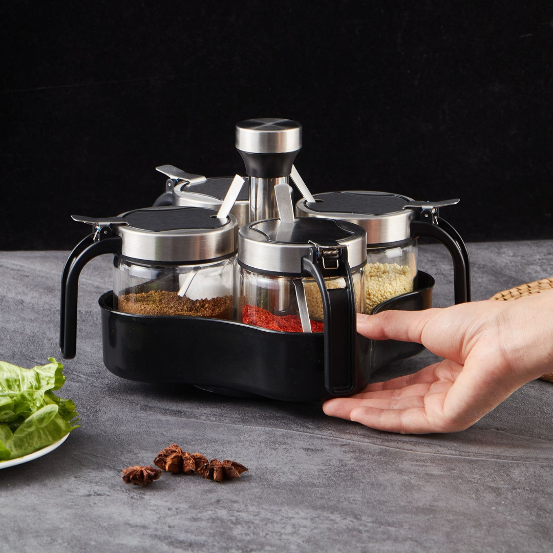 High Quality 360° Rotatable Borosilicate Glass Seasoning Set (Set of 4)