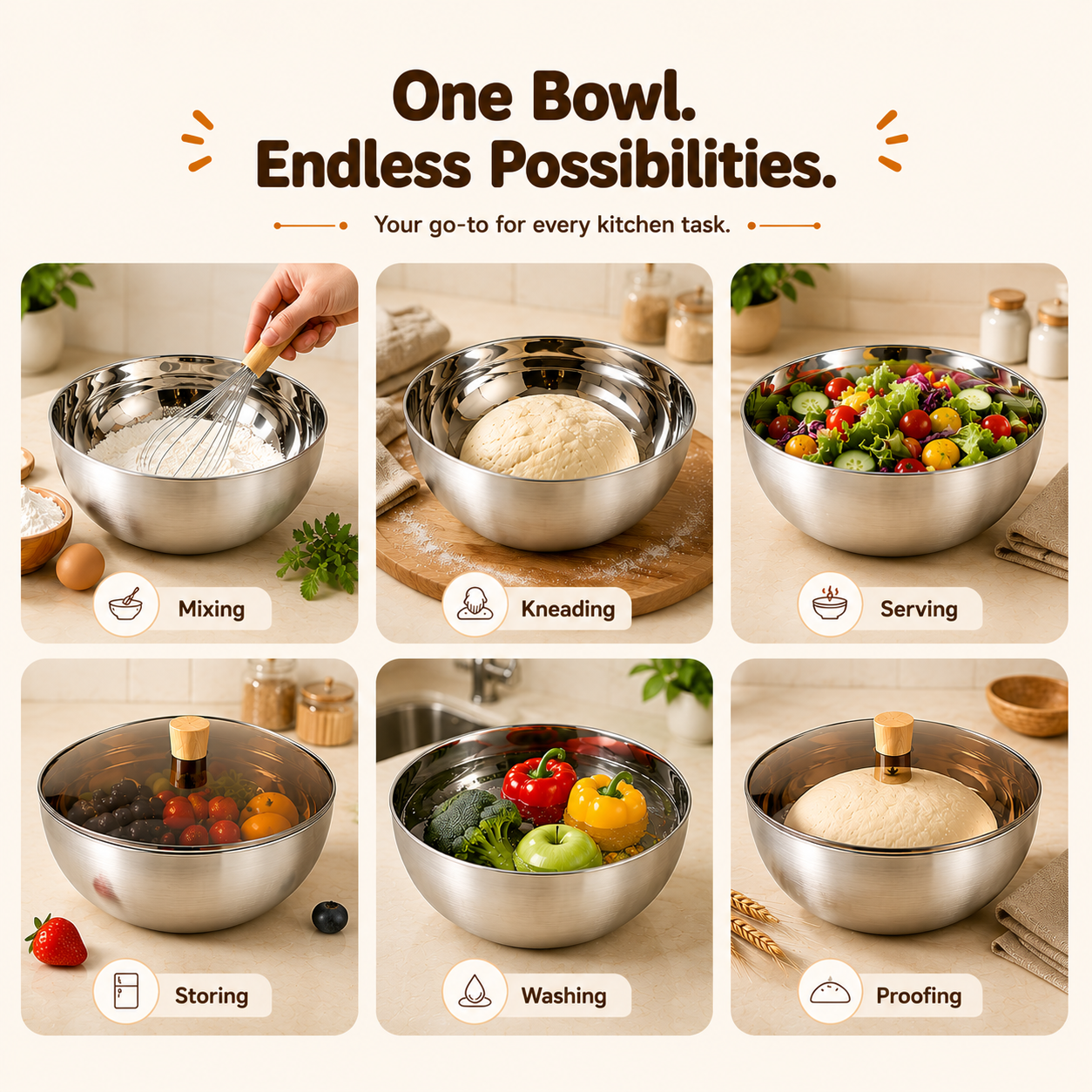 Large-Capacity Stainless Steel Mixing Bowl with Lid