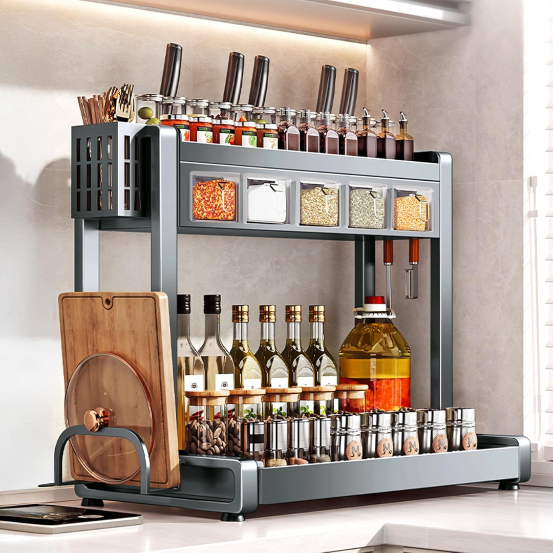 Two Layer Multi-Purpose Metal Countertop Spice Storage Rack