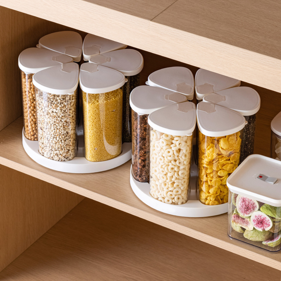 360 Degree Transparent Grain Storage Container with Rotating Base - 670ml Capacity