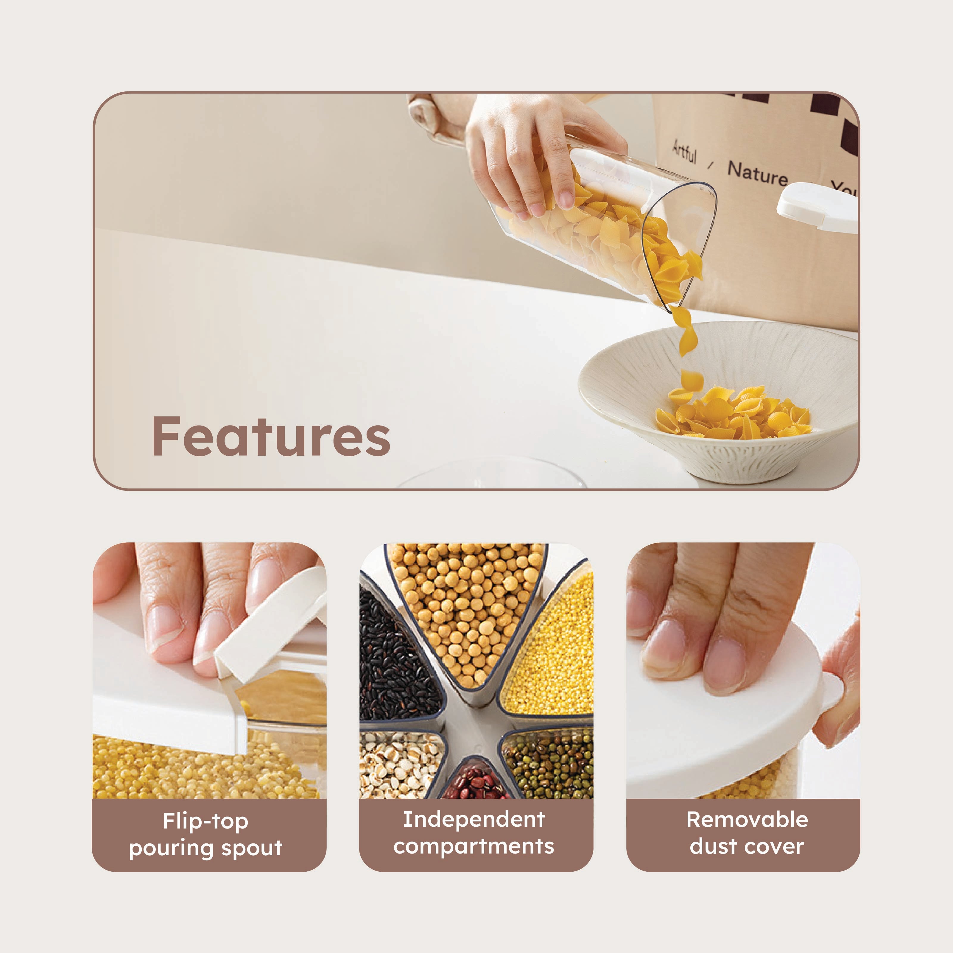 360 Degree Transparent Grain Storage Container with Rotating Base - 670ml Capacity