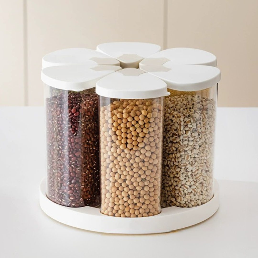 360 Degree Transparent Grain Storage Container with Rotating Base - 670ml Capacity