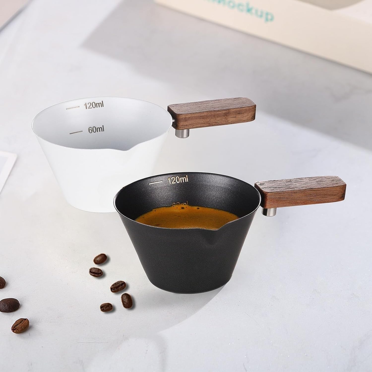 Stainless Steel Espresso Shot Cup with Wooden Handle