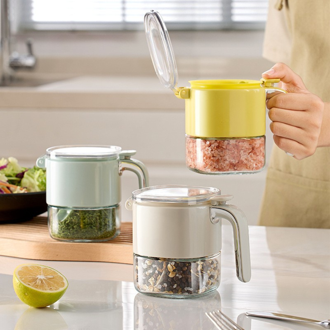 Multi-Purpose One-Hand Operated Spice Jar with Flip Cap