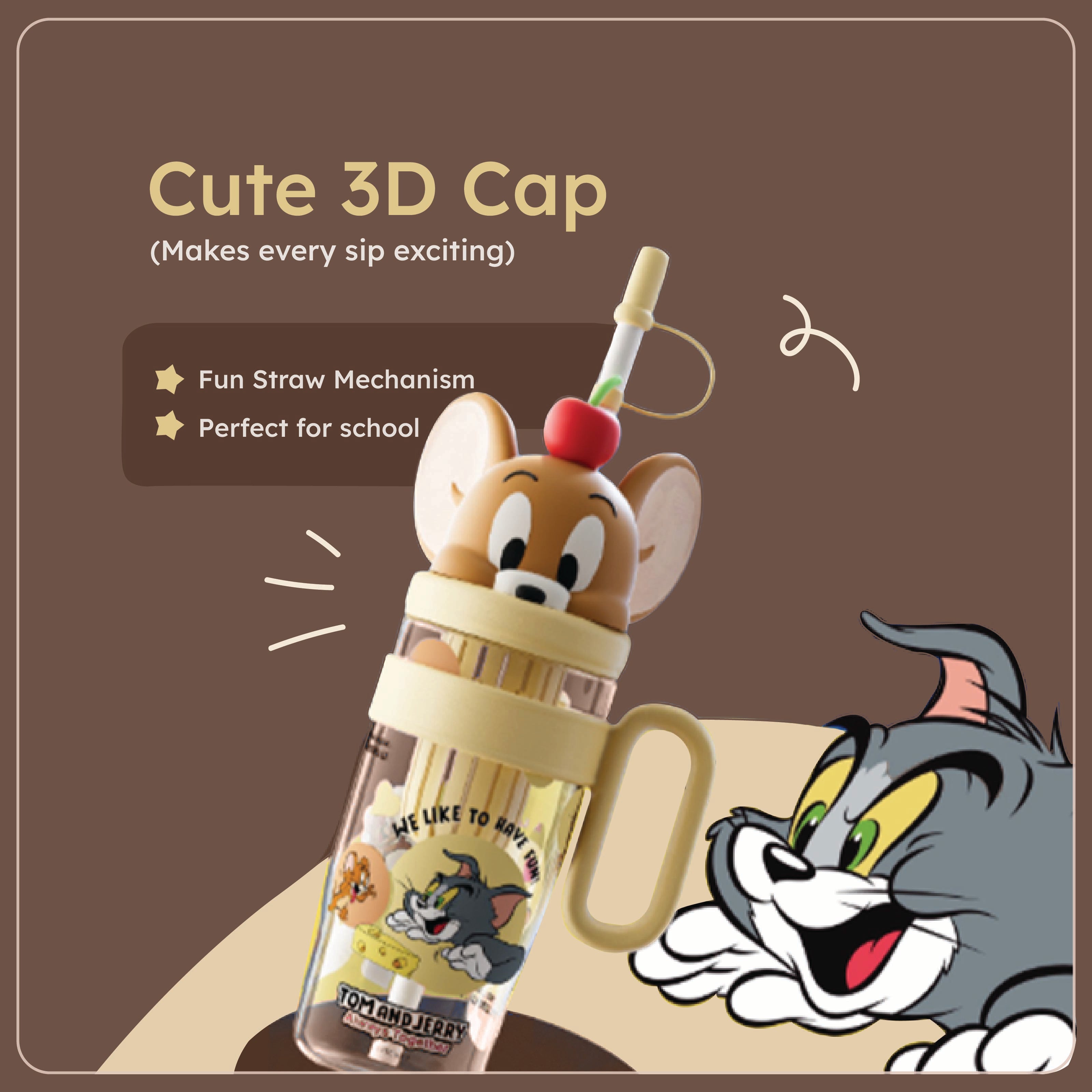 Cute Cartoon Kids Water Bottle with Straw - 1060ml Capacity