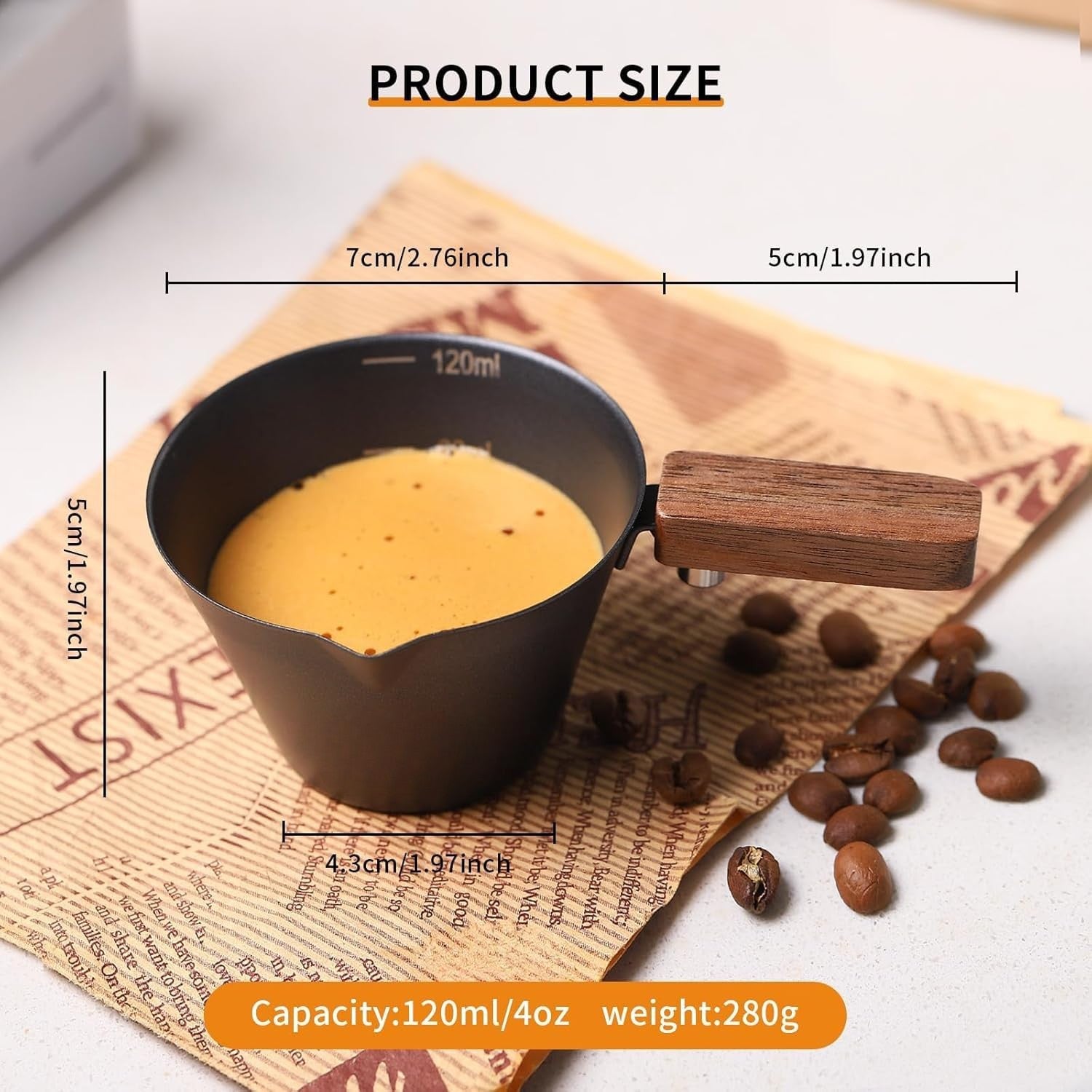 Stainless Steel Espresso Shot Cup with Wooden Handle