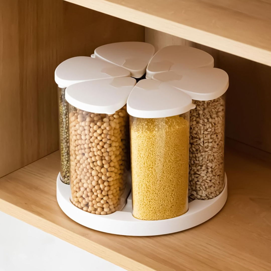 360 Degree Transparent Grain Storage Container with Rotating Base - 670ml Capacity