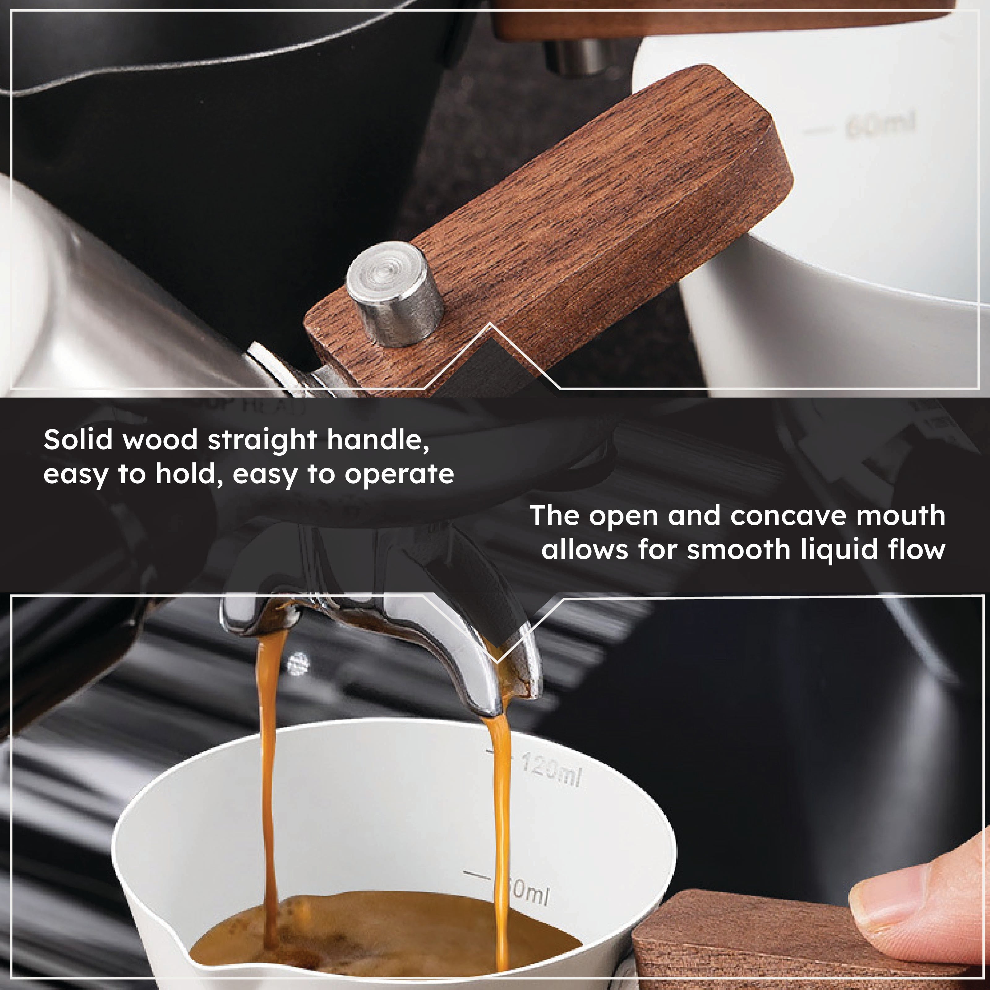 Stainless Steel Espresso Shot Cup with Wooden Handle