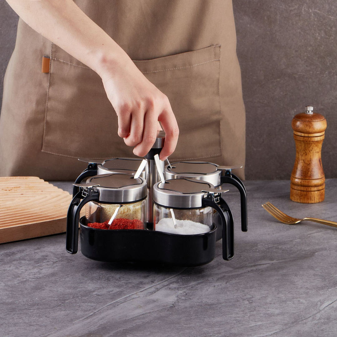 High Quality 360° Rotatable Borosilicate Glass Seasoning Set (Set of 4)