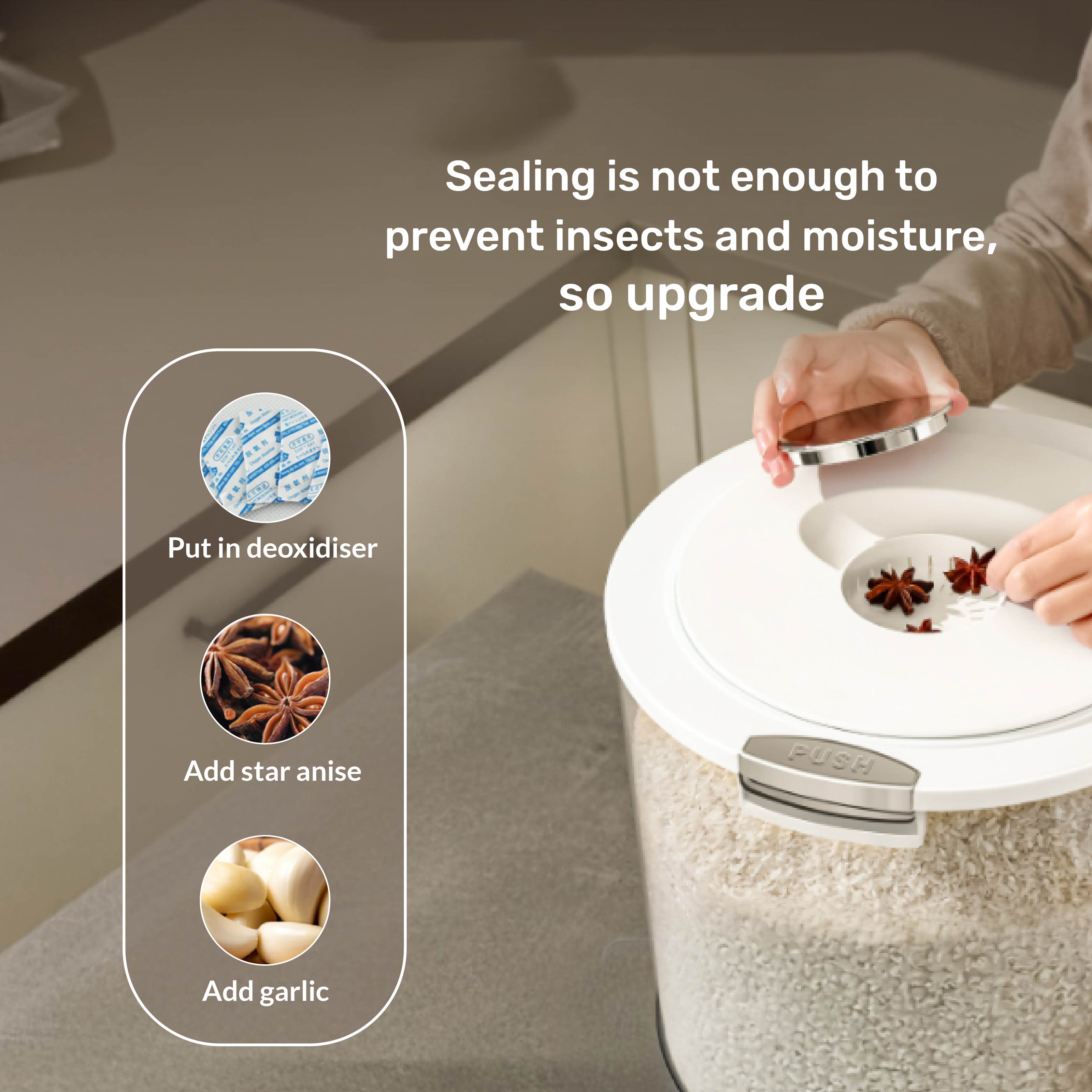 Large Capacity Transparent Rice Container with One-Click Lid