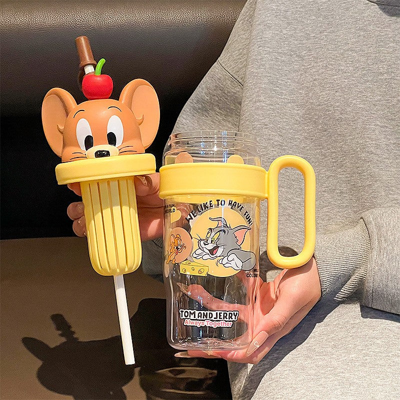 Cute Cartoon Kids Water Bottle with Straw - 1060ml Capacity