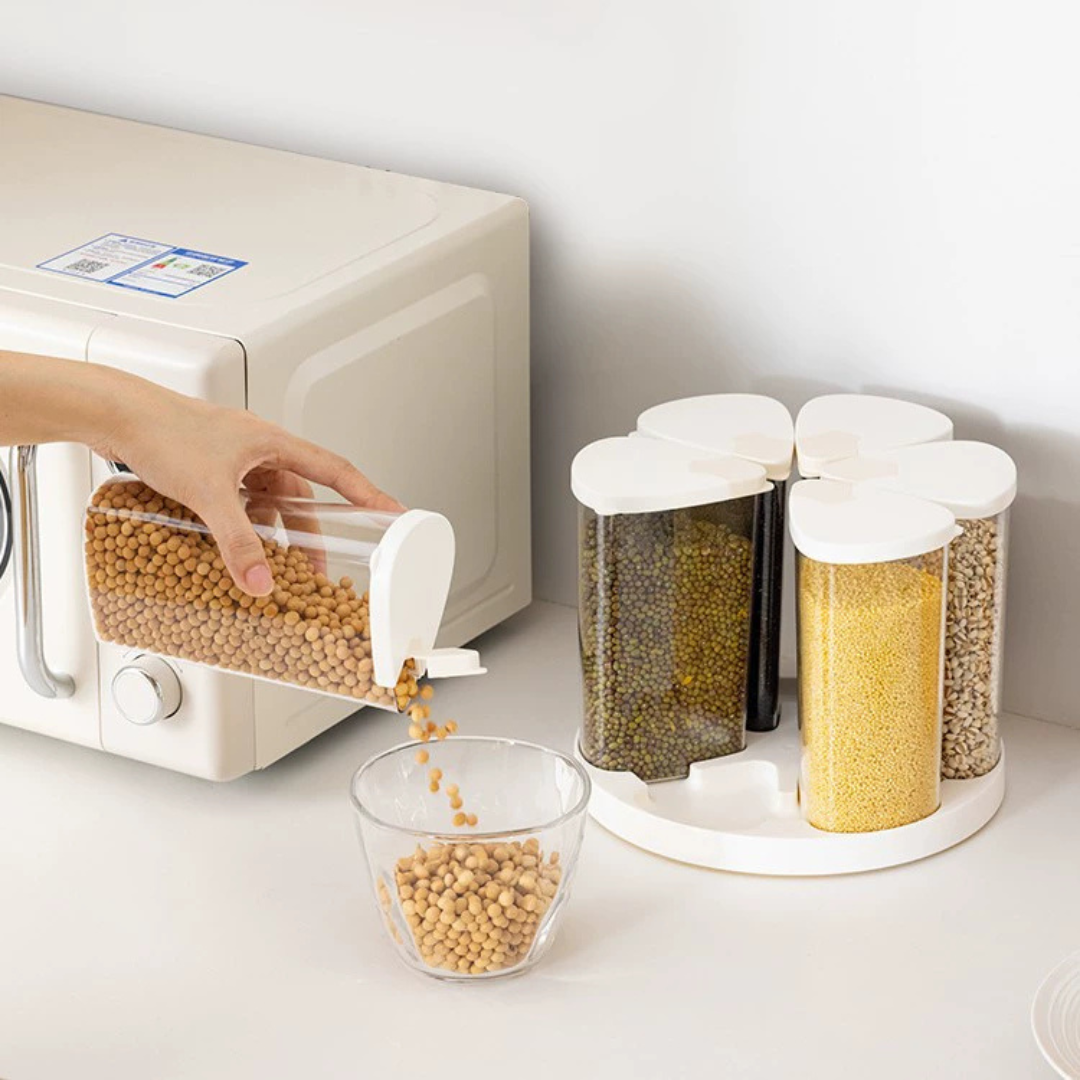 360 Degree Transparent Grain Storage Container with Rotating Base - 670ml Capacity