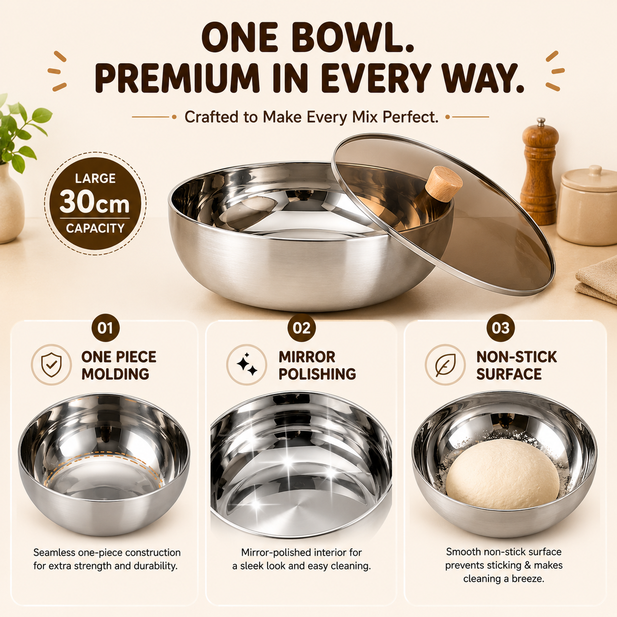Large-Capacity Stainless Steel Mixing Bowl with Lid