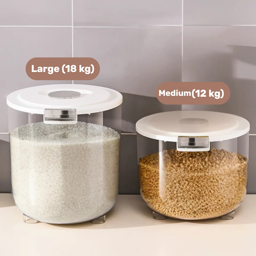 Large Capacity Transparent Rice Container with One-Click Lid