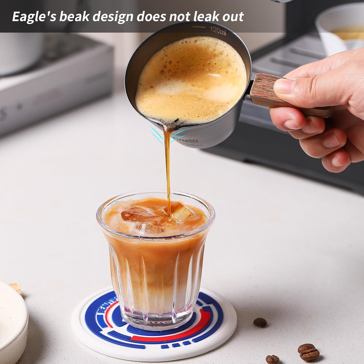 Stainless Steel Espresso Shot Cup with Wooden Handle