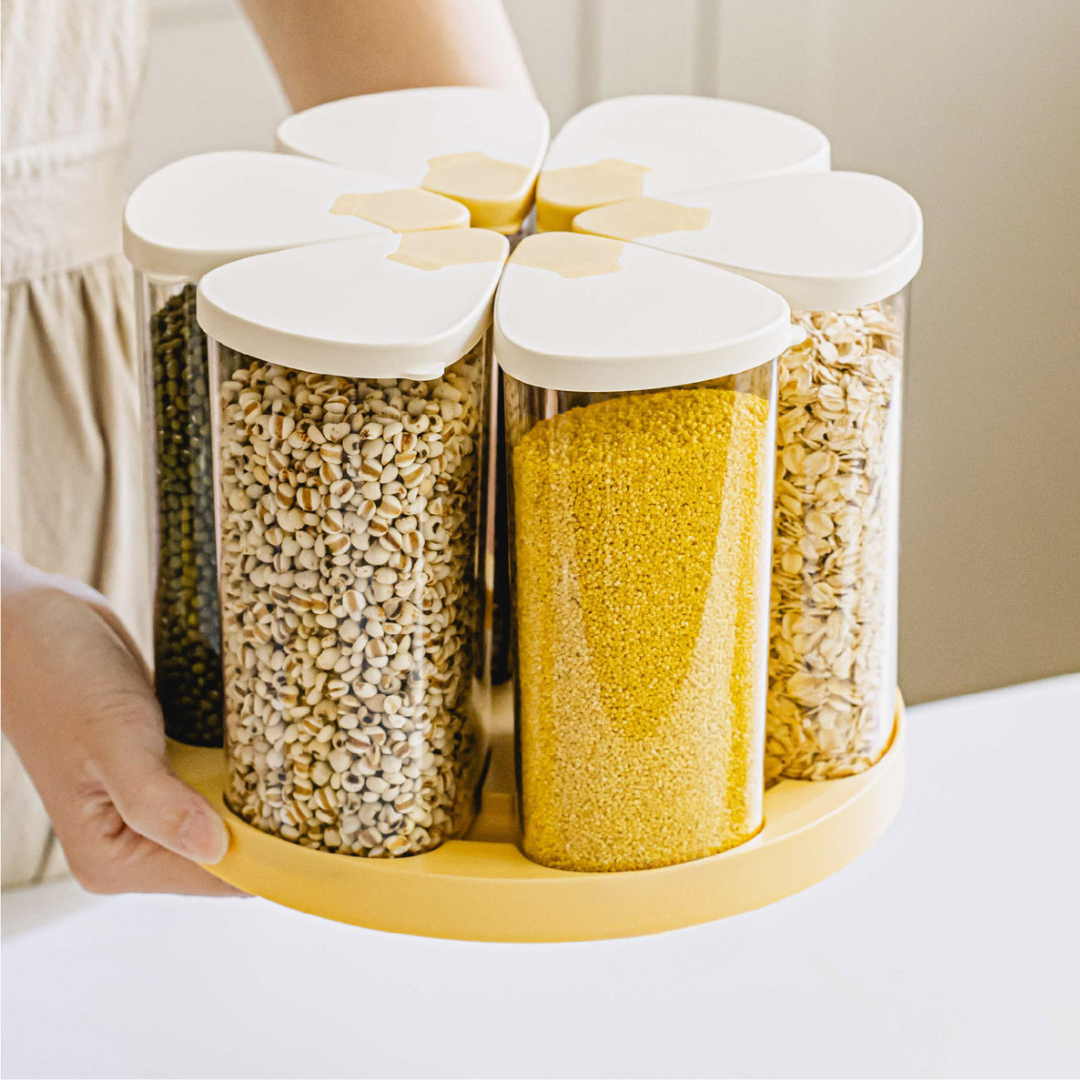 360 Degree Transparent Grain Storage Container with Rotating Base - 670ml Capacity
