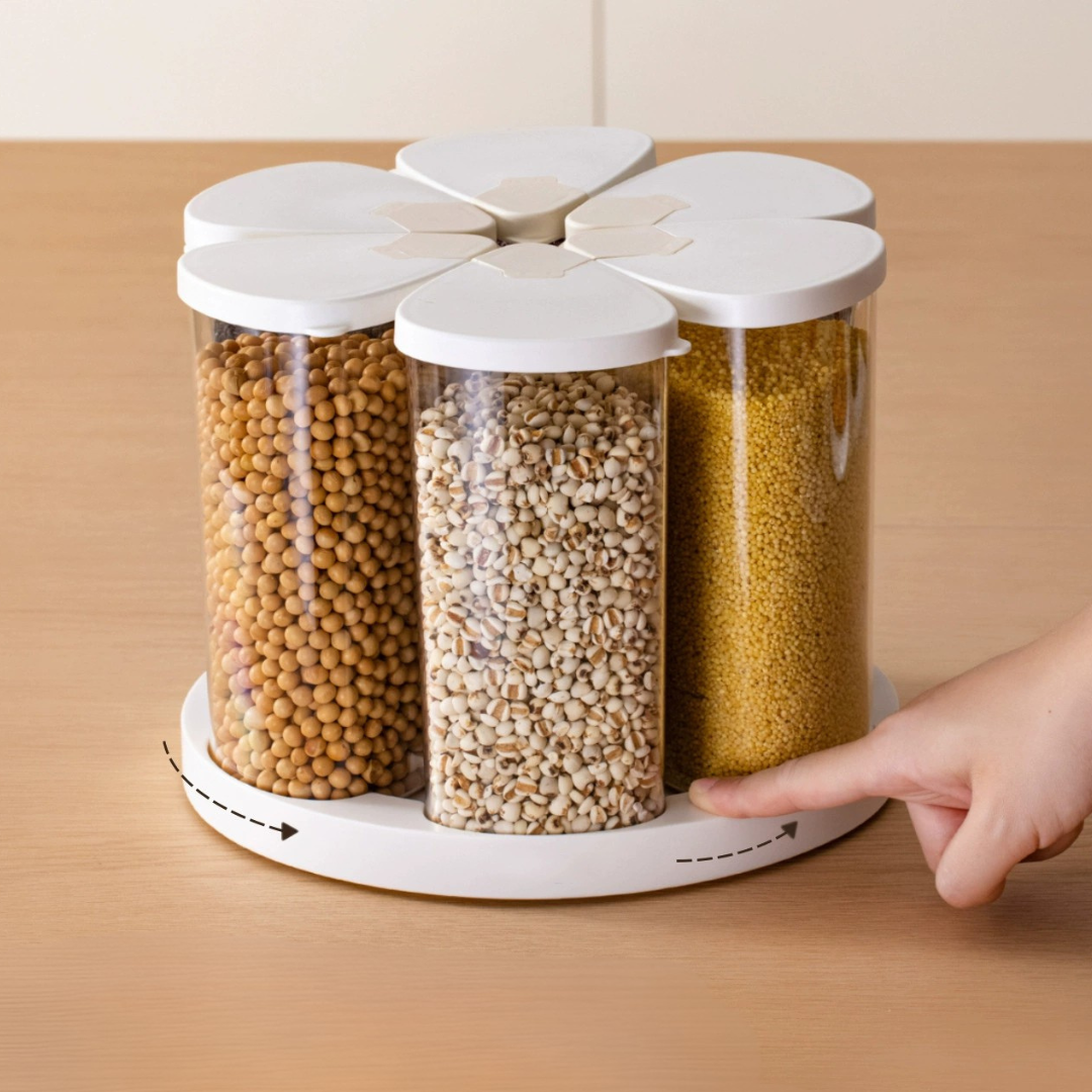 360 Degree Transparent Grain Storage Container with Rotating Base - 670ml Capacity