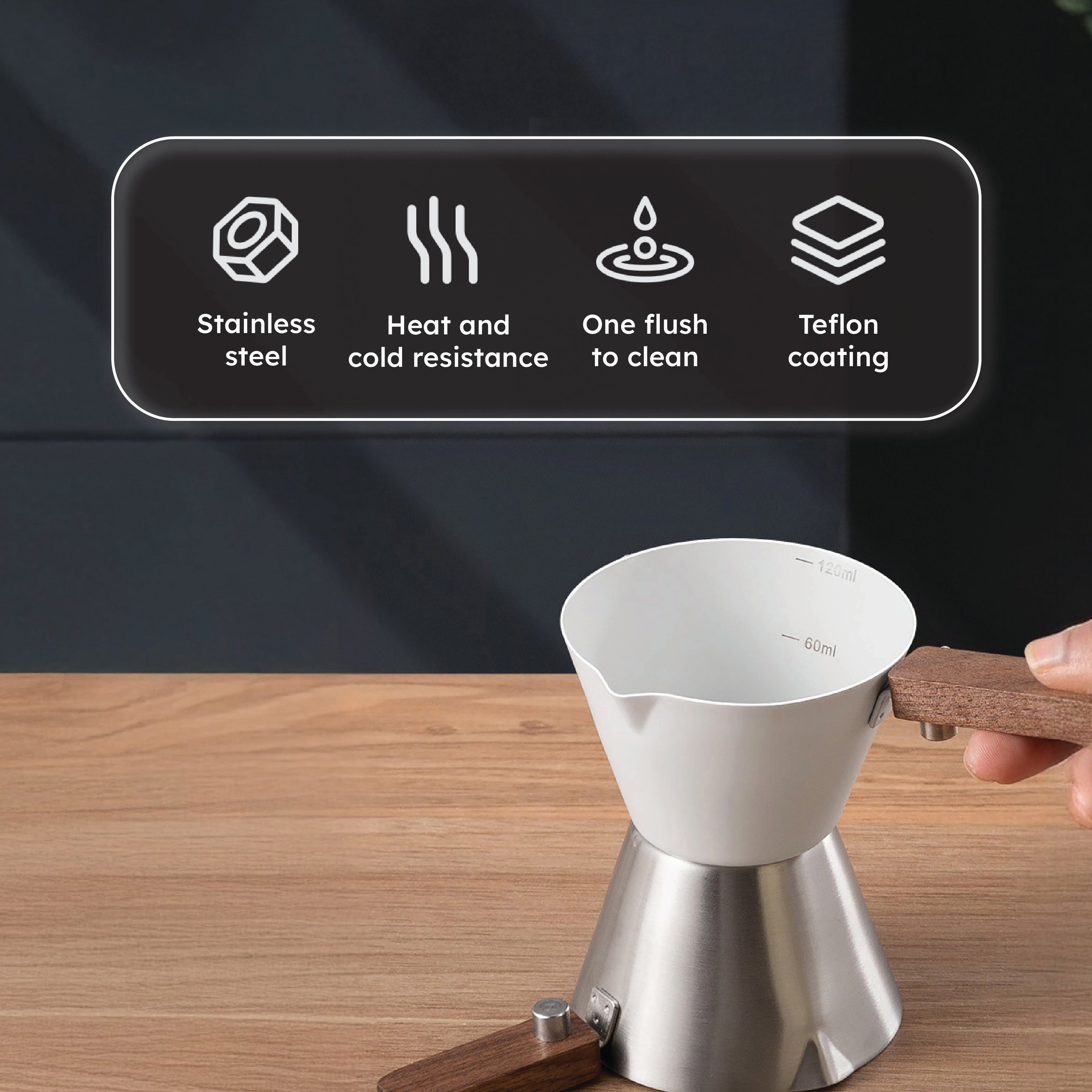 Stainless Steel Espresso Shot Cup with Wooden Handle