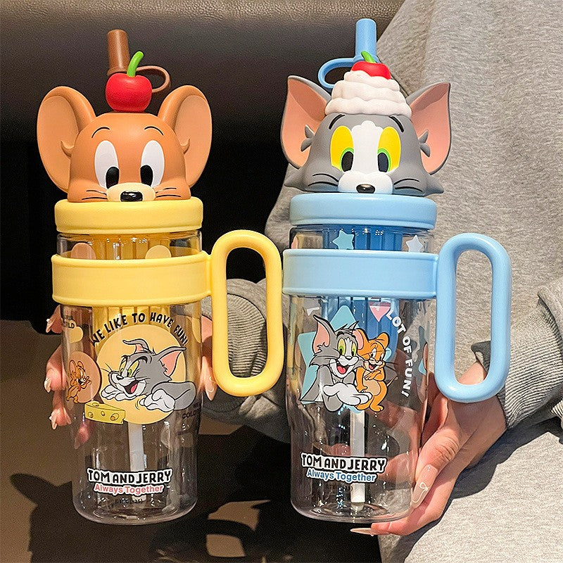Cute Cartoon Kids Water Bottle with Straw - 1060ml Capacity