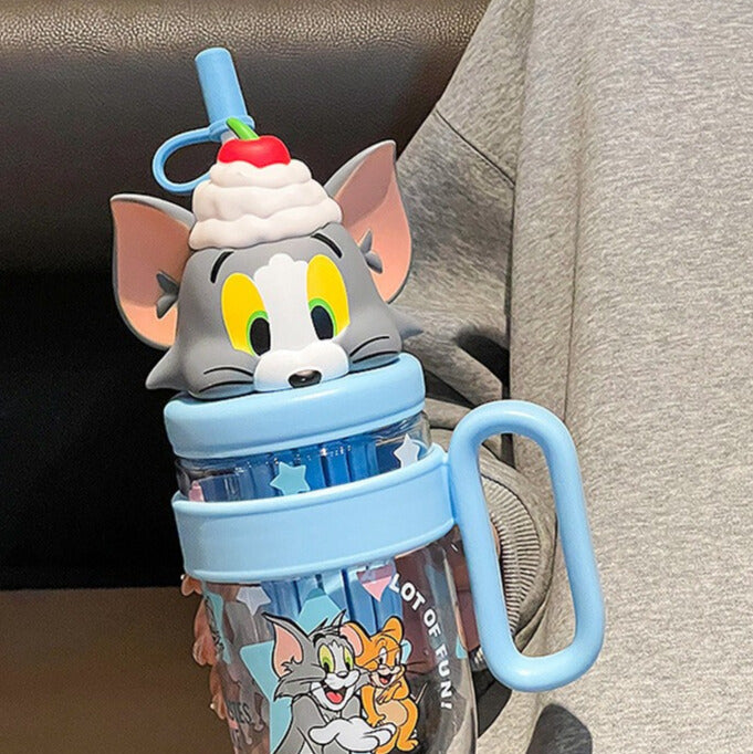 Cute Cartoon Kids Water Bottle with Straw - 1060ml Capacity