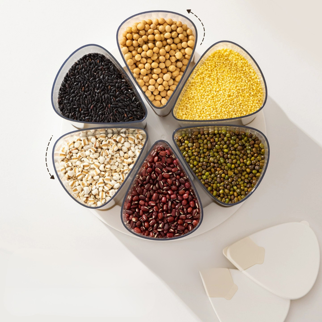 360 Degree Transparent Grain Storage Container with Rotating Base - 670ml Capacity