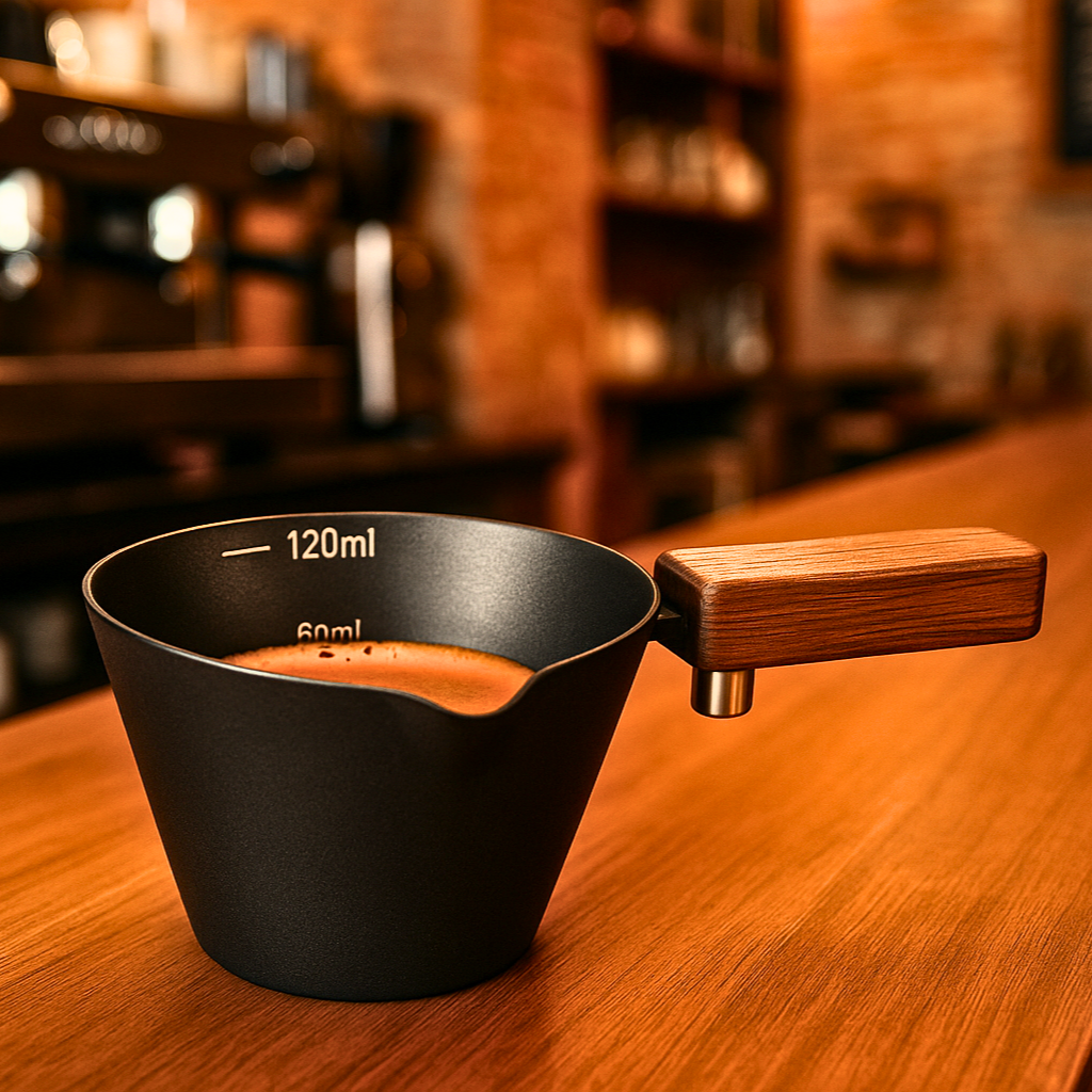 Stainless Steel Espresso Shot Cup with Wooden Handle