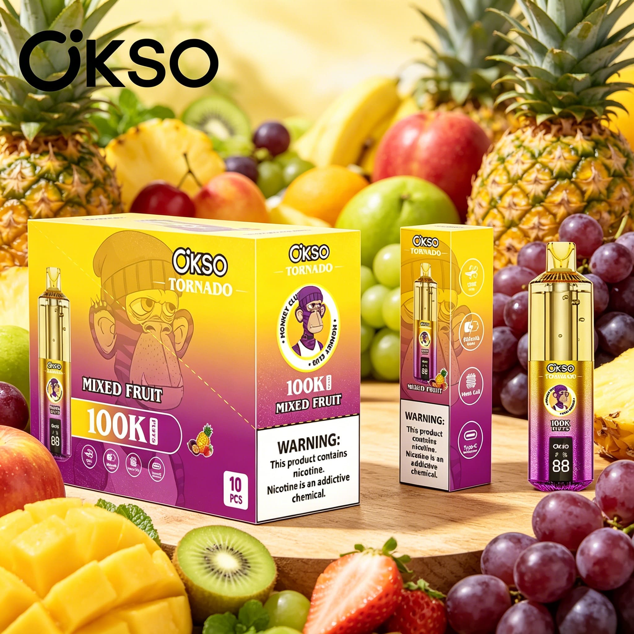 OKSO Tornado 100K 100000 Puffs RGB LED Rechargeable Original Visual Oil Vape 
