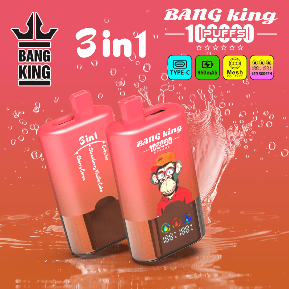 Bang King 100000 100K Puffs 3 In 1 Flavors Original Rechargeable LED Display Disposable Vape 