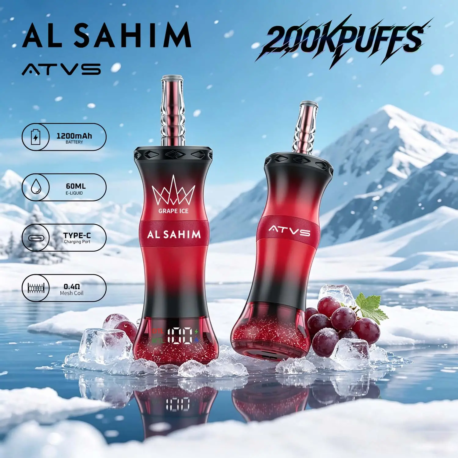 ATVS AL SAHIM 200000 200K Puffs Dual Mode LCD Display Disposable Vape Pen 