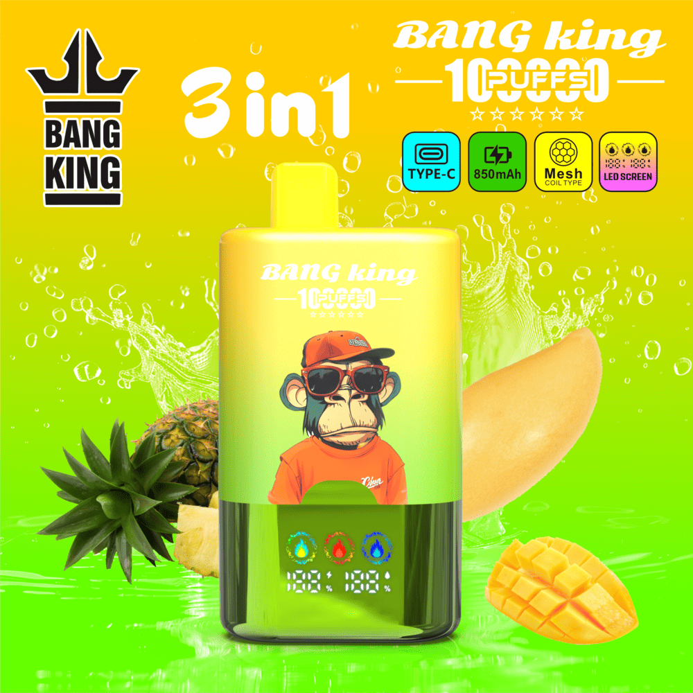 Bang King 100000 100K Puffs 3 In 1 Flavors Original Rechargeable LED Display Disposable Vape 