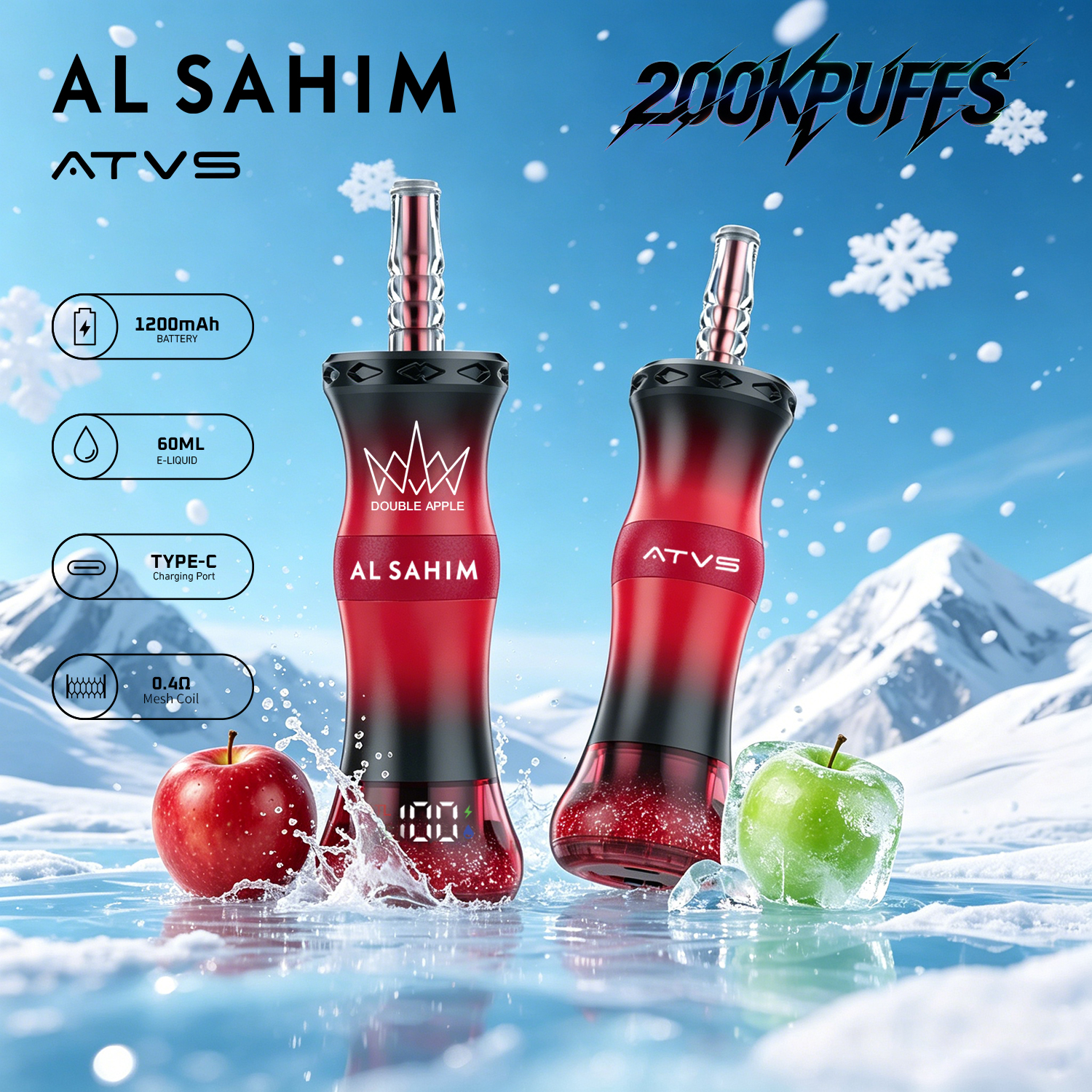 ATVS AL SAHIM 200000 200K Puffs Dual Mode LCD Display Disposable Vape Pen 